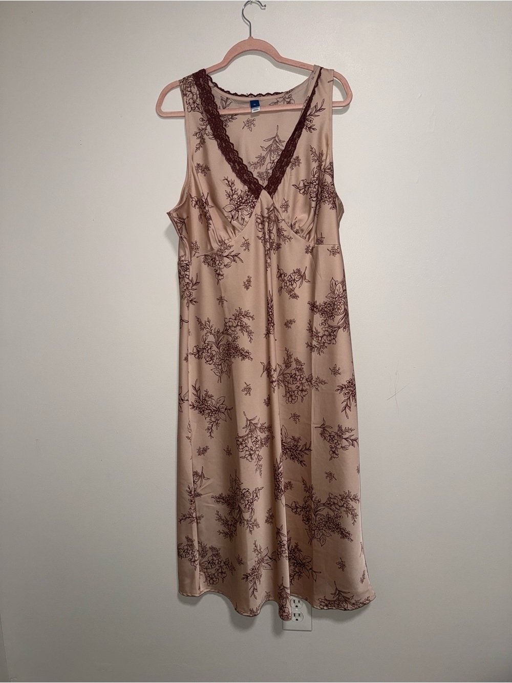 Old Navy Beige Slip Dress with Burgundy Floral Print